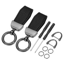 2Pcs Car Key Chain, Zinc Alloy Leather Car Keychain, Metallic Black/Black