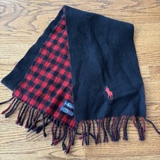 Polo Ralph Lauren Made in Italy Tartan Wool Scarf Pony Logo Italian Black Red