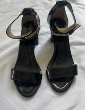 Michael Kors Black Patent Leather Block Heel Sandals Buckle Ankle Strap Women