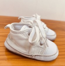 Vintage 2000 White Canvas Sneakers Infant Soft Leather Sole Lace Up EUC