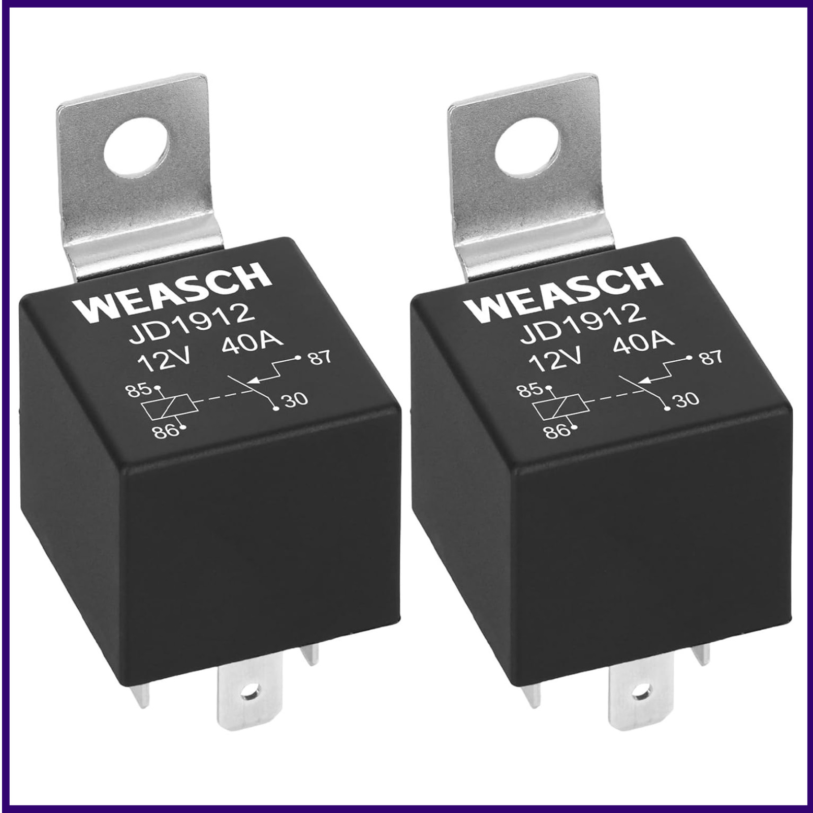 2 Pack JD1912 Car Relay, 12V 40A, 4 Pins SPST, Automotive Switches and Starters,