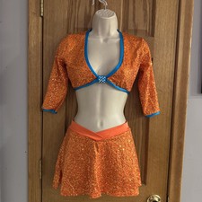 The Line Up Pro Cheer Dance NFL NBA NHL Dolphins Orange Teal Sequin Audition Set