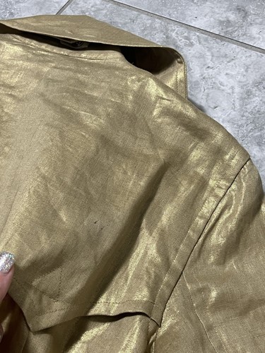Ralph Lauren LRL Linen Metallic Gold Double Breasted Belted Trench Jacket Coat M - Picture 24 of 24