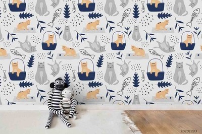 3D Cat Fishbone Leaf Pattern Wall Murals Wallpaper Murals Wall Sticker