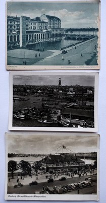 3 Ak Hansestadt Hamburg alt Alsterpavillon Alsterarkaden Reesendammbrücke 1943