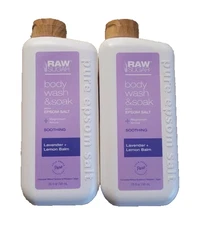 2 Raw Sugar Body Wash & Soak W/Epsom Salt Soothing Lavender + Lemon Balm 25oz Ea