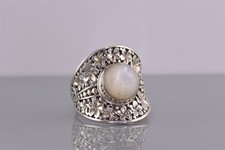Sterling Silver Concave Flower Pearl Balinese Statement Band Ring 925 Sz: 9