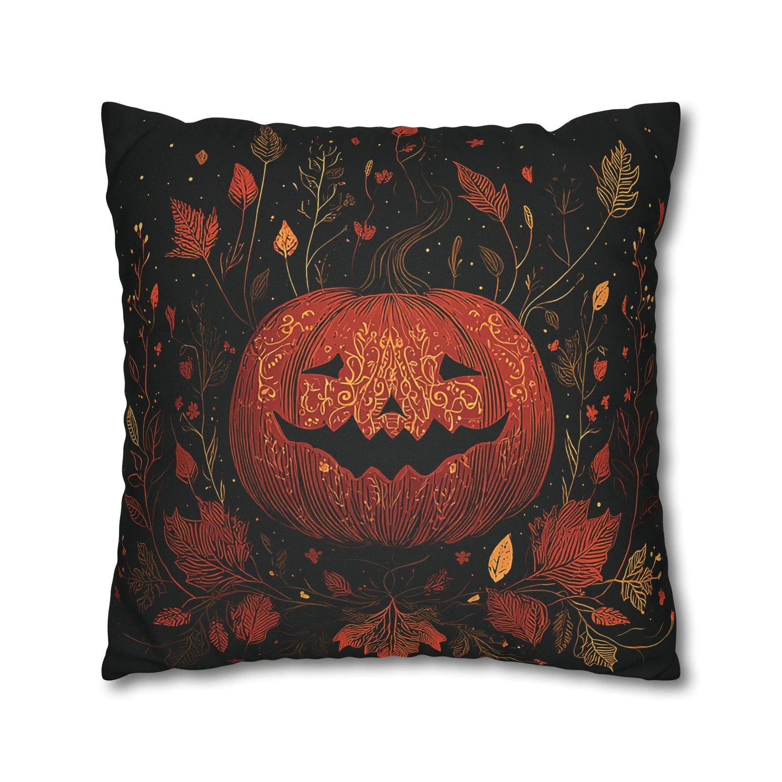 Halloween Pillow Cover Jack-O-Lantern Pumpkin Autumn Leaves Cushion Case