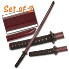 Set of 2 40" Red Wooden Samurai Sword Bokken Practice Training Katana w/ Guard