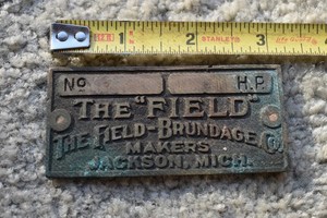 Field Brundage Hit & Miss Engine Tag Brass