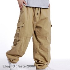 Mens Oversized Street Wide Leg Pants Hip Hop Loose Multi Pocket Cargo Pants