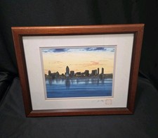 John Yato San Diego Harbor Water Color Print Hand Signed Matted And Framed