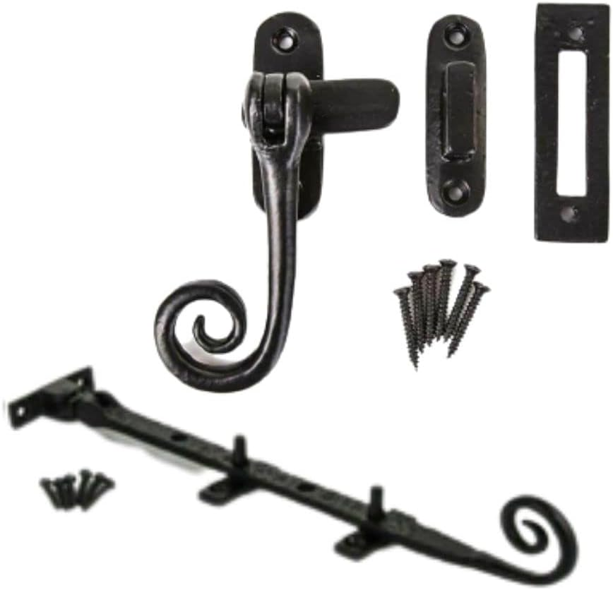 Black Antique Monkey Tail Window Fastener Curly End Casement Fastener Vintage