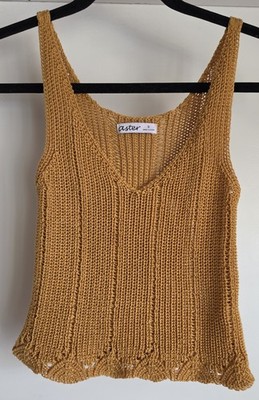 Aster Women's Tank Top Size S Sleeveless Gold Knitted Camisole