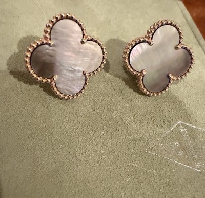VCA  Magic Alhambra Earrings 18 K Yellow Gold, Grey Mother Of Pearl