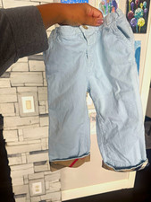 Burberry Boys Blue Cotton Denim Pants Solid Button Closure Elastic Waist
