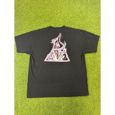 HUF Triple Triangle Smoke Graphic T-Shirt Mens XL Black Purple Flame Streetwear