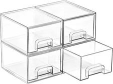 4 Pack Small Clear Stackable Storage Drawers,Acrylic Bathroom Makeup
