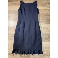 Tahari Navy Blue Sleeveless Flounce Hem Sheath Dress Boat Neck Size 0