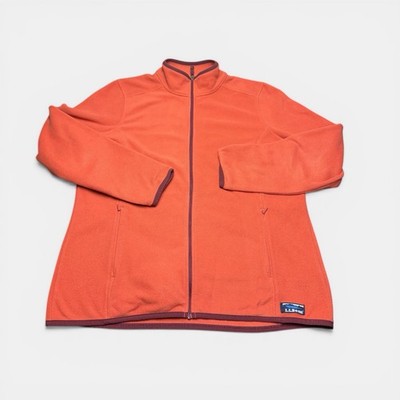 LL Bean Sweatshirt Womens L Orange  Pullover Full Zip Long Sleeve Light Fleece