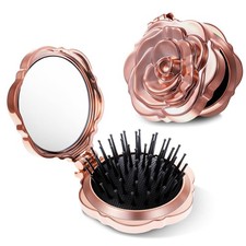 2 Pcs Folding Hair Brush for Women, Rose Gold Small Hair Brush for Purse, Com...