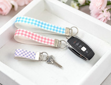 Gingham Blue, Pink, Purple Key Chain Keychain Wristlet Keychains Fob Gift