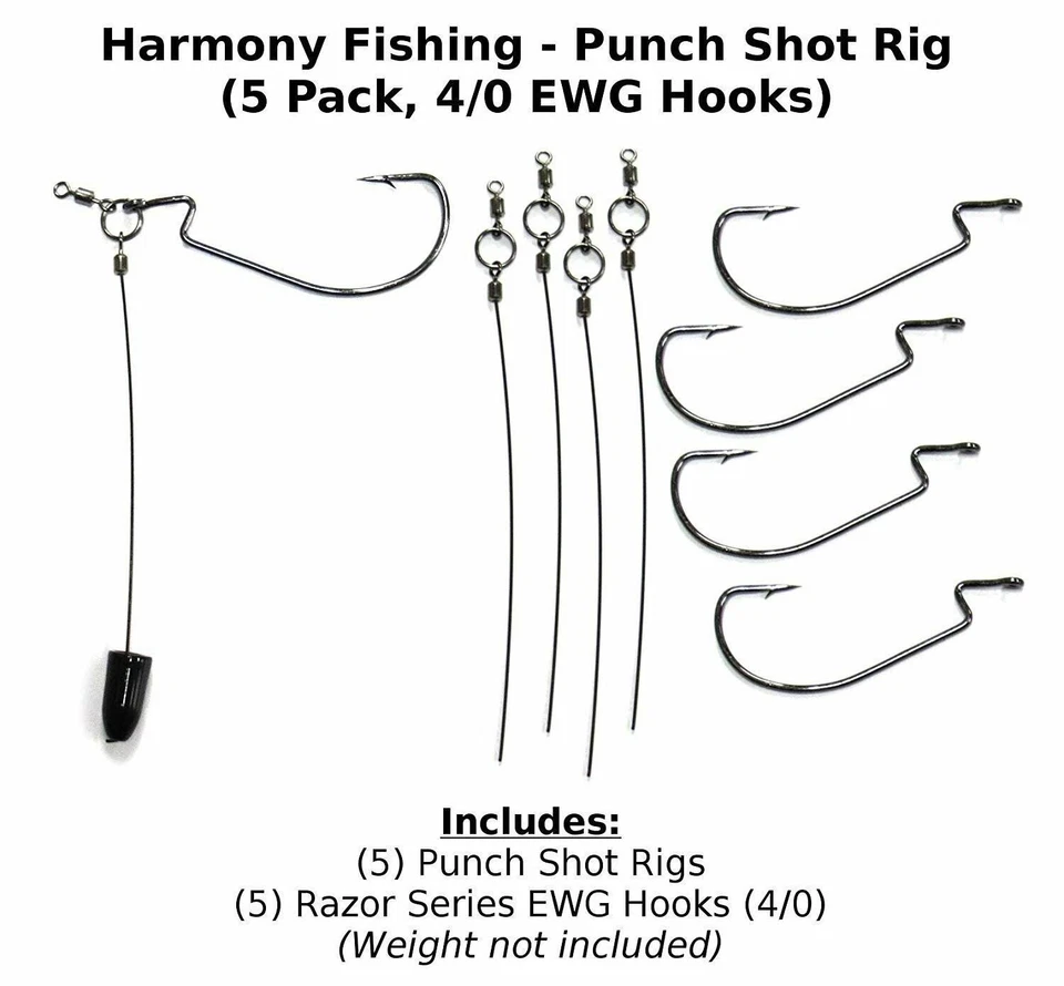 Harmony Fishing Company Punch Shot Rig Kit (paquete de 5, ganchos 4/0 EWG, plataforma Tokyo) Foto 2 de 4