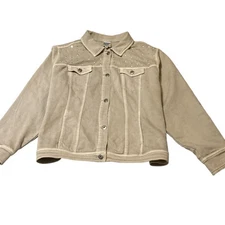 Diane Gilman DG2 Jacket Women 2X Grayish Beige Pockets Button-Up Sequins