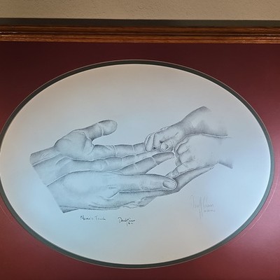 David Cannan Mama's Touch Signed Print Matted & Framed Hands 1991 22x16