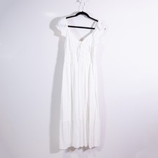 NUOVO Hollister corpetto elasticizzato fumè manica corta pullover maxi abito bianco S