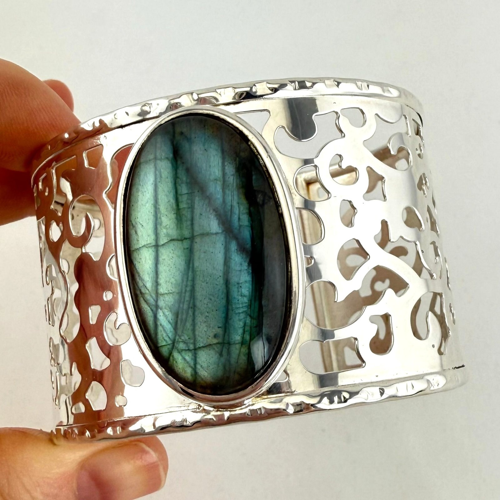 FLASHY Sterling Silver Scroll Work Cuff Bracelet … - image 3