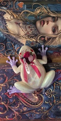 Aurora Shimmer Resin Floral Frog Figurine Handmade Boho Toad Ornament