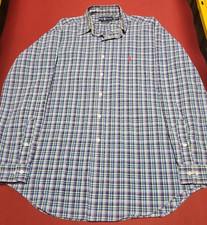 Polo Ralph Lauren Shirt Mens L The Big Shirt Vintage 90s Blue Green White Plaid