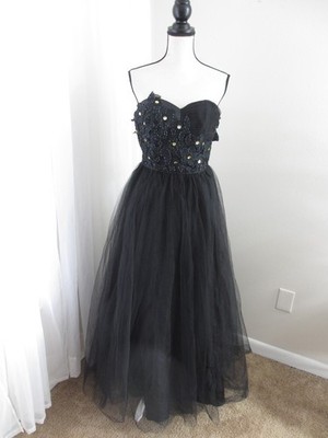 Unique Vintage Black Tulle Ball Gown Women S Strapless Sweetheart Lace Bead  Prom | eBay