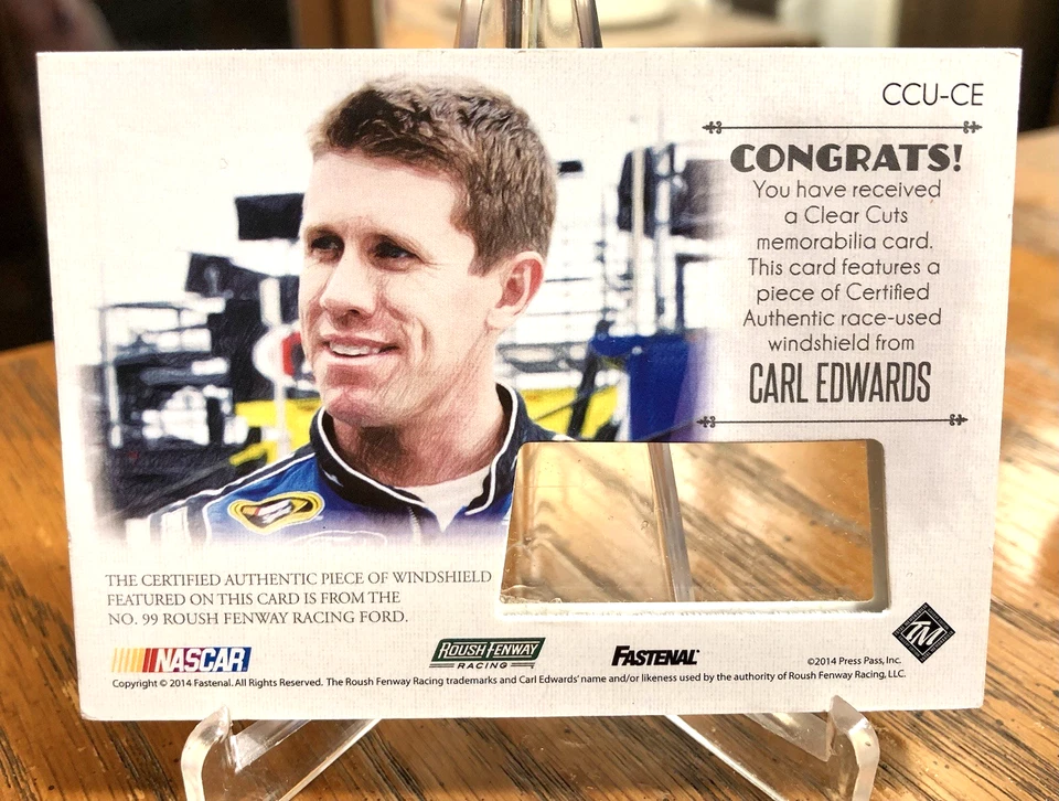 Carl Edwards 2014 Press Pass Racing Clear Cuts Race-Used Windshield Relic /175 - Image 3 of 3