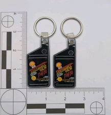 Two Blem Aeroshell Oil 15W-50 Rubber Key Rings Vintage Keychains; Lot of 2