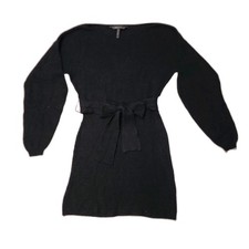 BCBGMAXAZRIA Black Ribbed Knit Sweater Dress Self-Tie Belt Long Sleeves XS