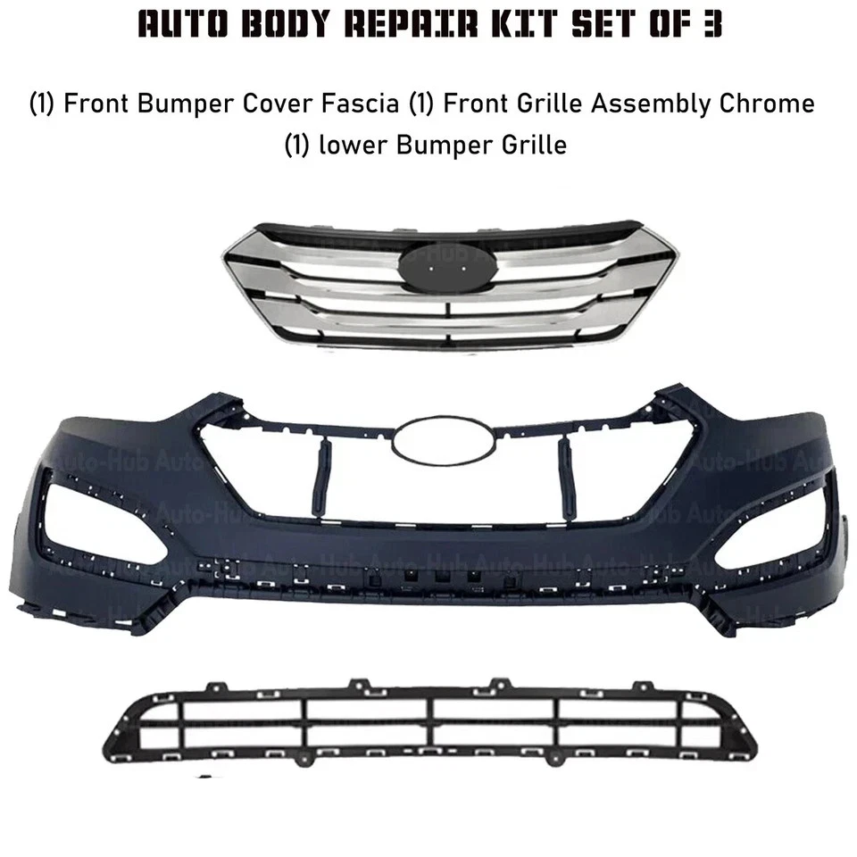 Kit de montaje de cubierta de parachoques delantero fascia y rejilla para Hyundai Santa 2013-2016 Foto 3 de 4