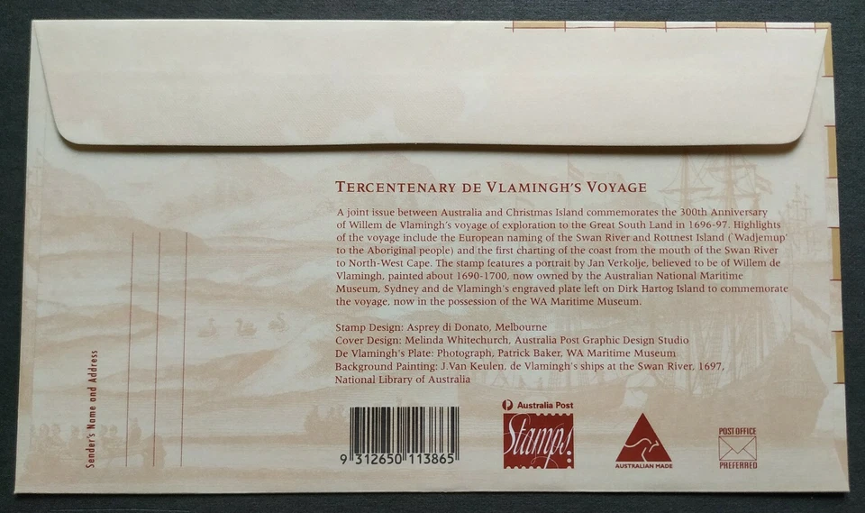1996 Australia Joint Issue Christmas Island 300th Anniv De Vlamingh's Voyage FDC - Image 2 of 2