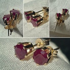 4Ct Round Lab Created Red Ruby Engagement Stud Earrings 14K Yellow Gold Plated