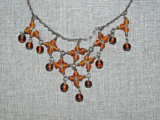 Vintage Victorian Necklace - Intricate Metal Mesh Burnt Orange Beaded Choker