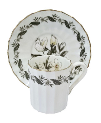 Royal Worcester Bernina Bone China Green Floral Demitasse Cup & Saucer Set