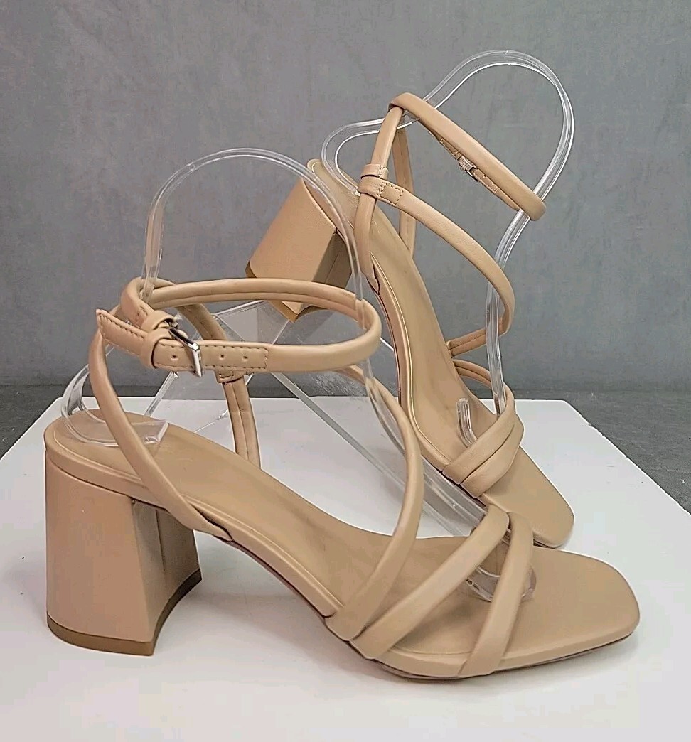 Nordstrom Rack Block Heel Strappy Sandal Women's Size Nude Tan