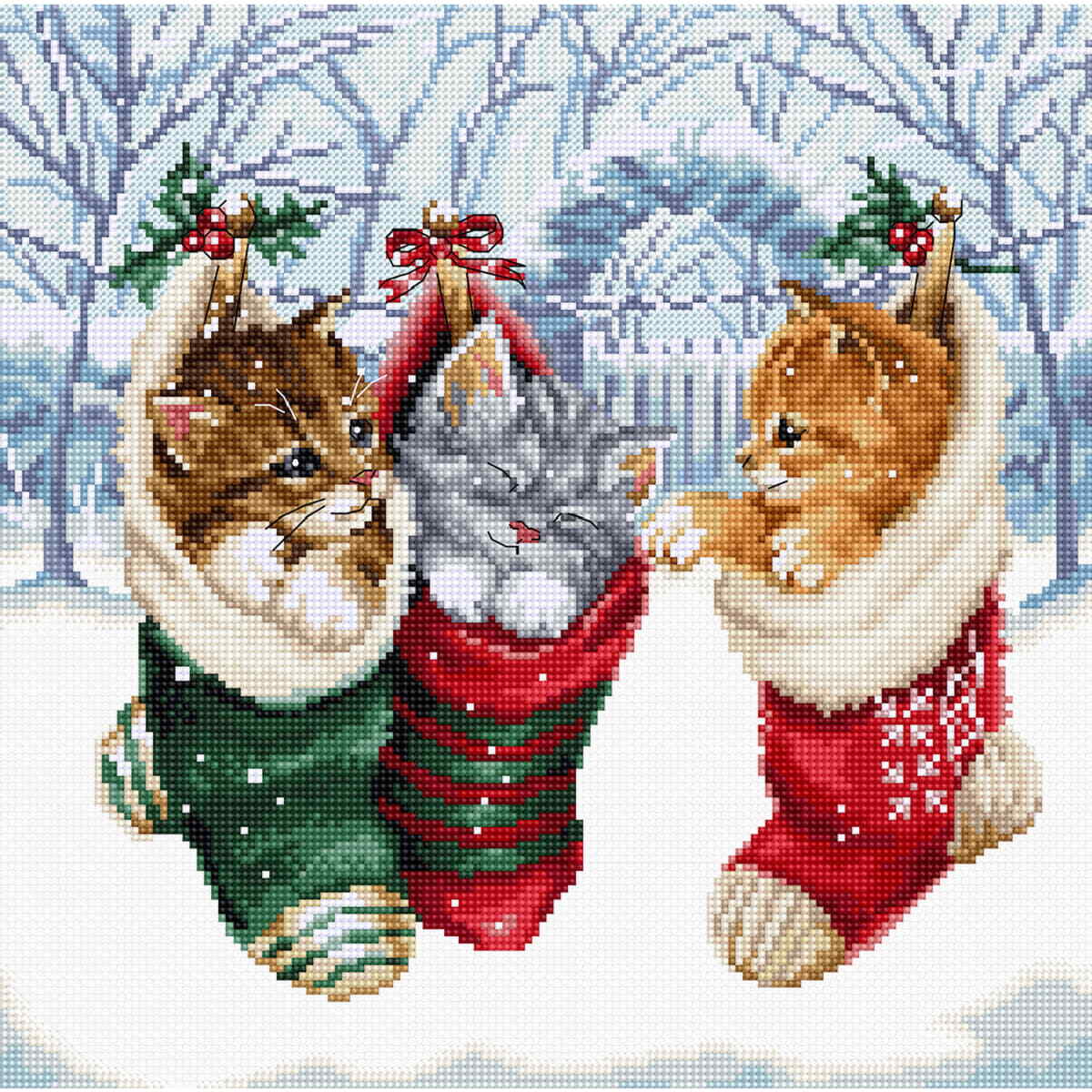Letistitch counted cross stitch kit ""Snowy Kitties"", 24x24cm, DIY