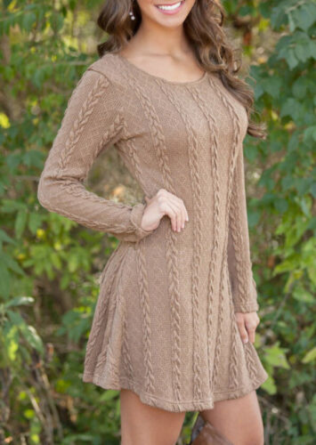Strickpullover Mini Langarm Bluse Damen Sweatshirt Kleid Tunika Zopfmuster - Bild 9 von 17