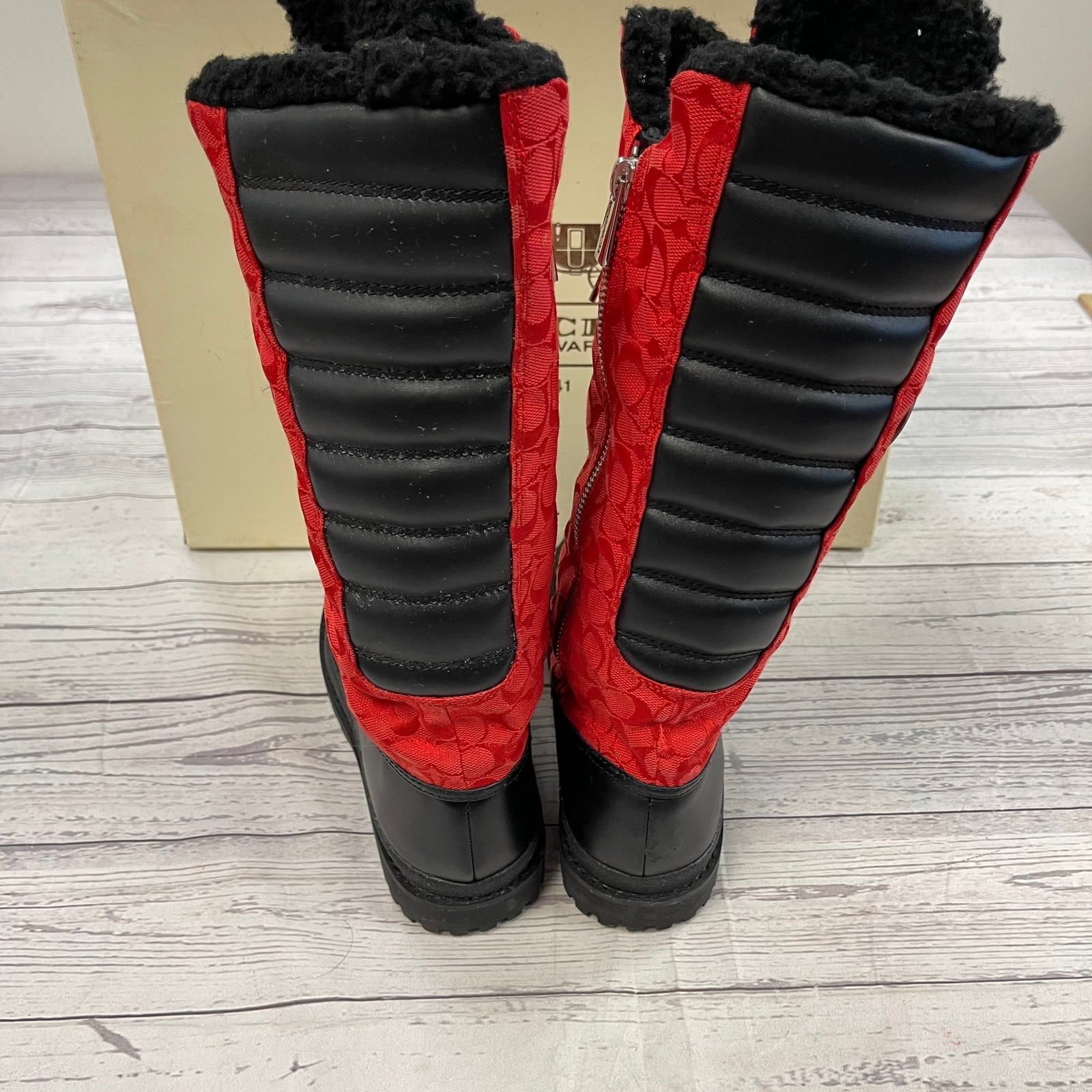 Coach Libby Red Suede Shearling Logo 