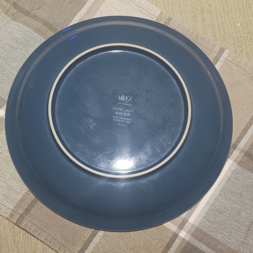 Mikasa CF435 Stone Craft Blue 11" Dinner Plates Set of 2 Stoneware Tan Rim - Picture 2 of 4