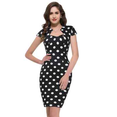 Grace Karin Women's Black/White Polka Dot Bodycon Cap Sleeve - Main Image