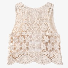 Haut Gilet Sans Manches Cintre Crochet Creux Femme Décontracté Blanc