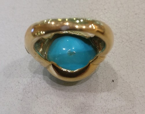 anello donna oro giallo 18 kt 750 mm con turchese Gr. 10.70 - Foto 6 di 6